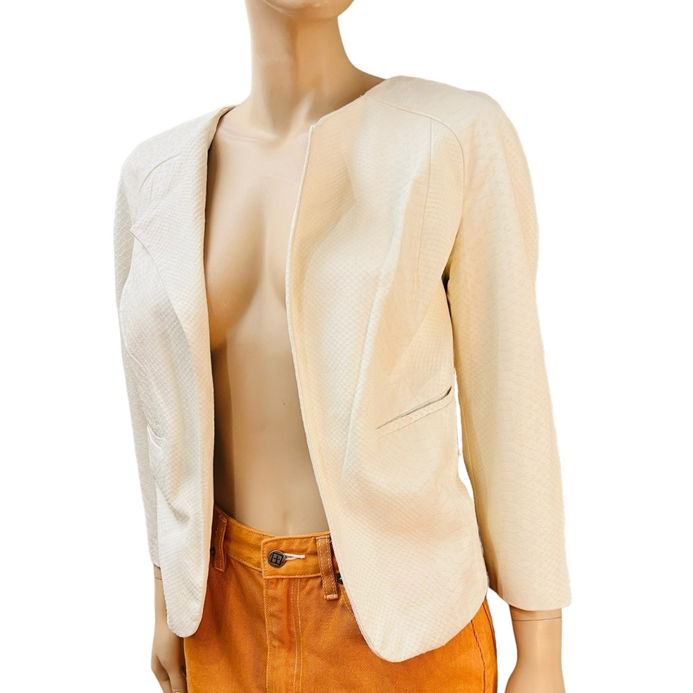 Robert Rodriguez 100% White Phyton Leather Jacket Size 8 Preowned Side Pockets - Picture 4 of 12